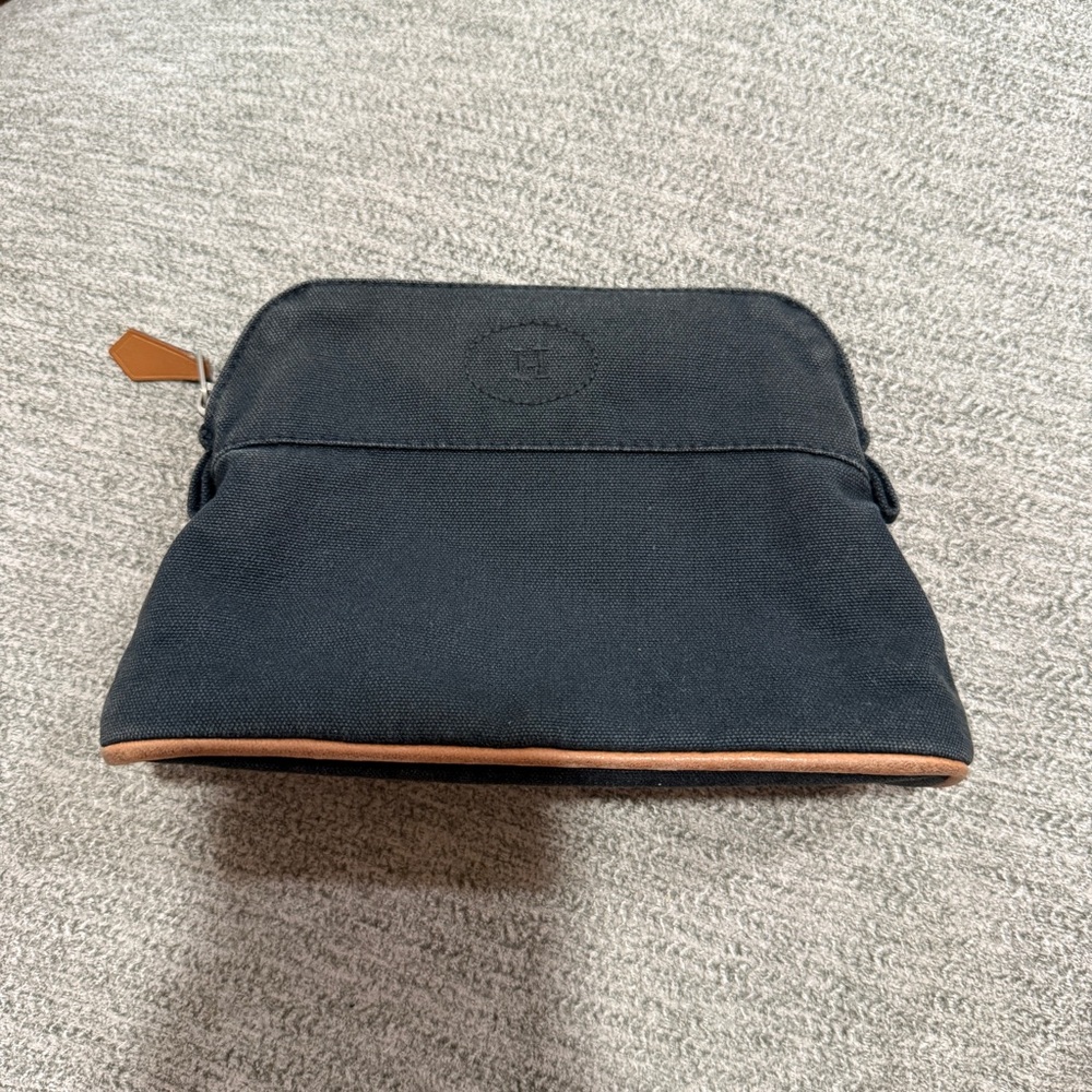Hermes Black and Tan Toiletry Bag with Leather Accents